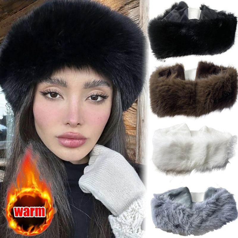 Fleece Ear Warmer Band - Wide Band Fur Headband Winter Keep