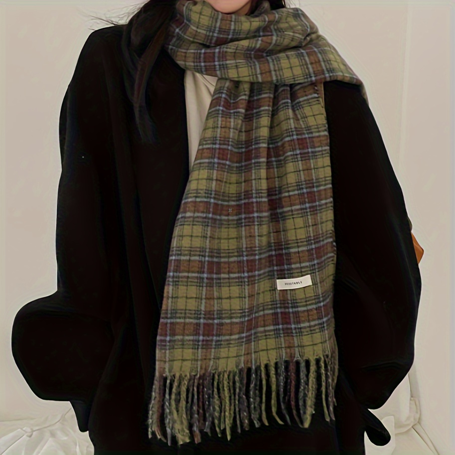 Vintage Green Plaid Tassel Sca - Cashmere Pashmina Wrap recension och pris