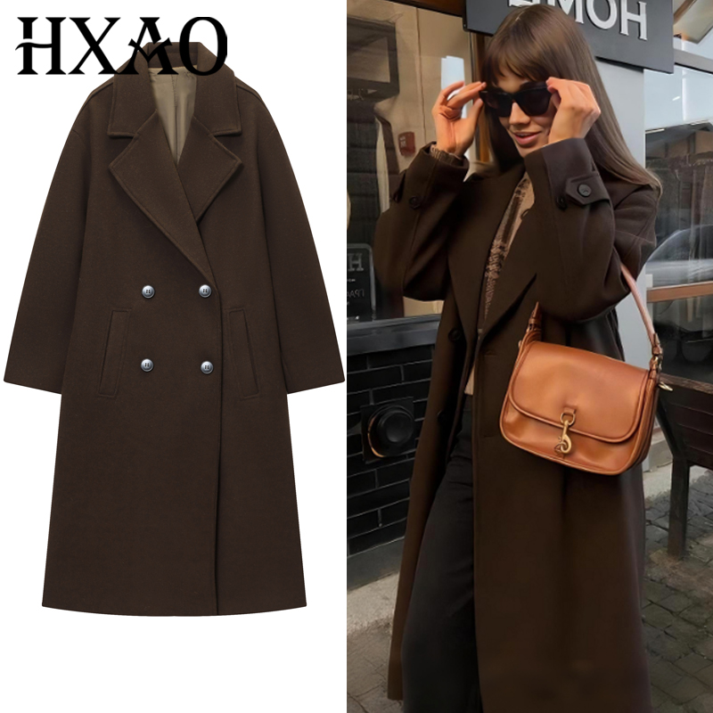 HXAO Women's Coat Brown Tweed  - Wool Coat Peacoat recension och pris
