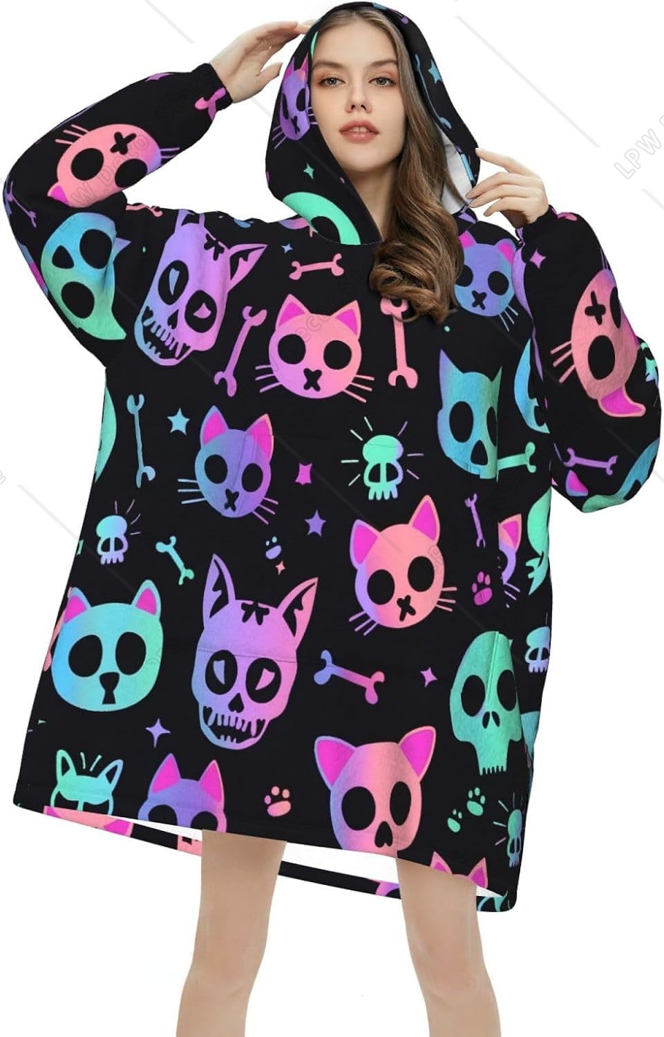 Cat Skulls Bones Wearable Blan - Sherpa Hoodie Fleece recension och pris