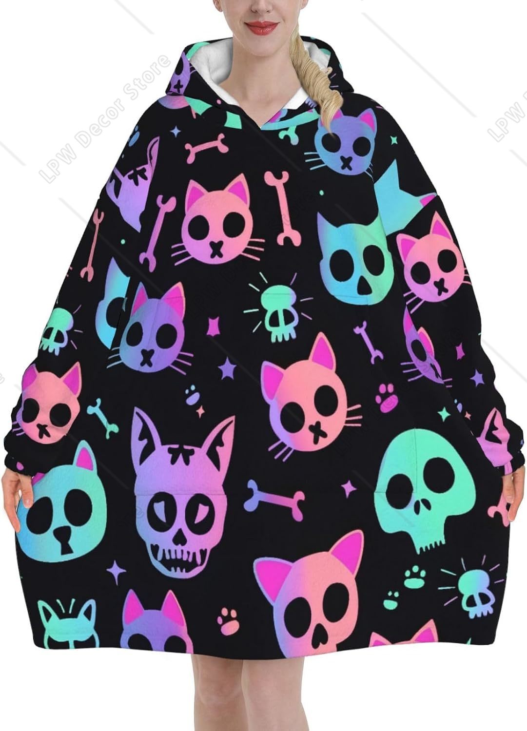 Cat Skulls Bones Wearable Blan - Sherpa Hoodie Fleece recension och pris