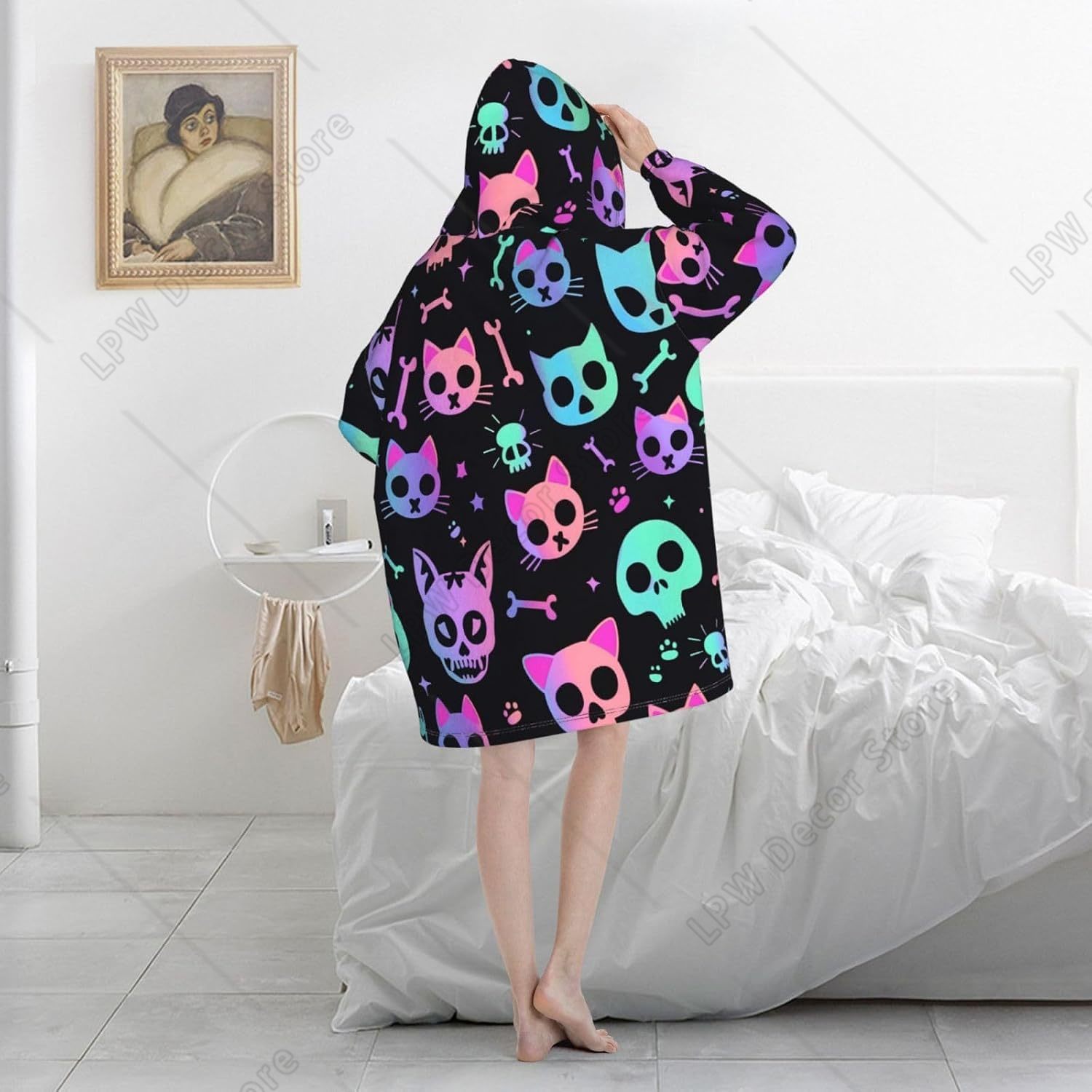 Cat Skulls Bones Wearable Blan - Sherpa Hoodie Fleece recension och pris