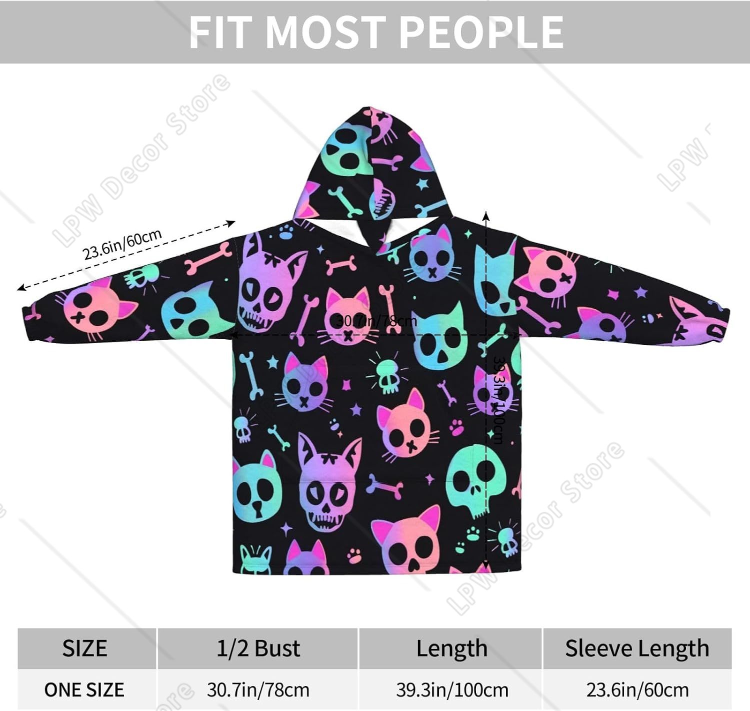 Cat Skulls Bones Wearable Blan - Sherpa Hoodie Fleece recension och pris