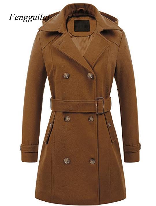 Women's Black Hooded Double Br - Wool Coat Peacoat recension och pris